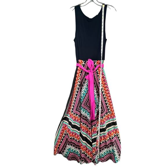 Eliza J Maxi Dress Women 14 Black Multicolor Scarf Print Jersey Sleeveless Lined - Picture 10 of 15